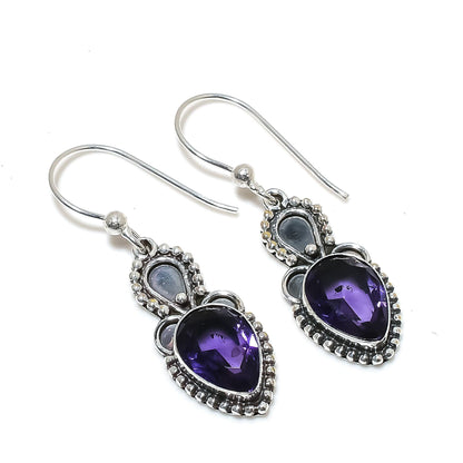 Purple Amethyst Gemstone Silver Earrings