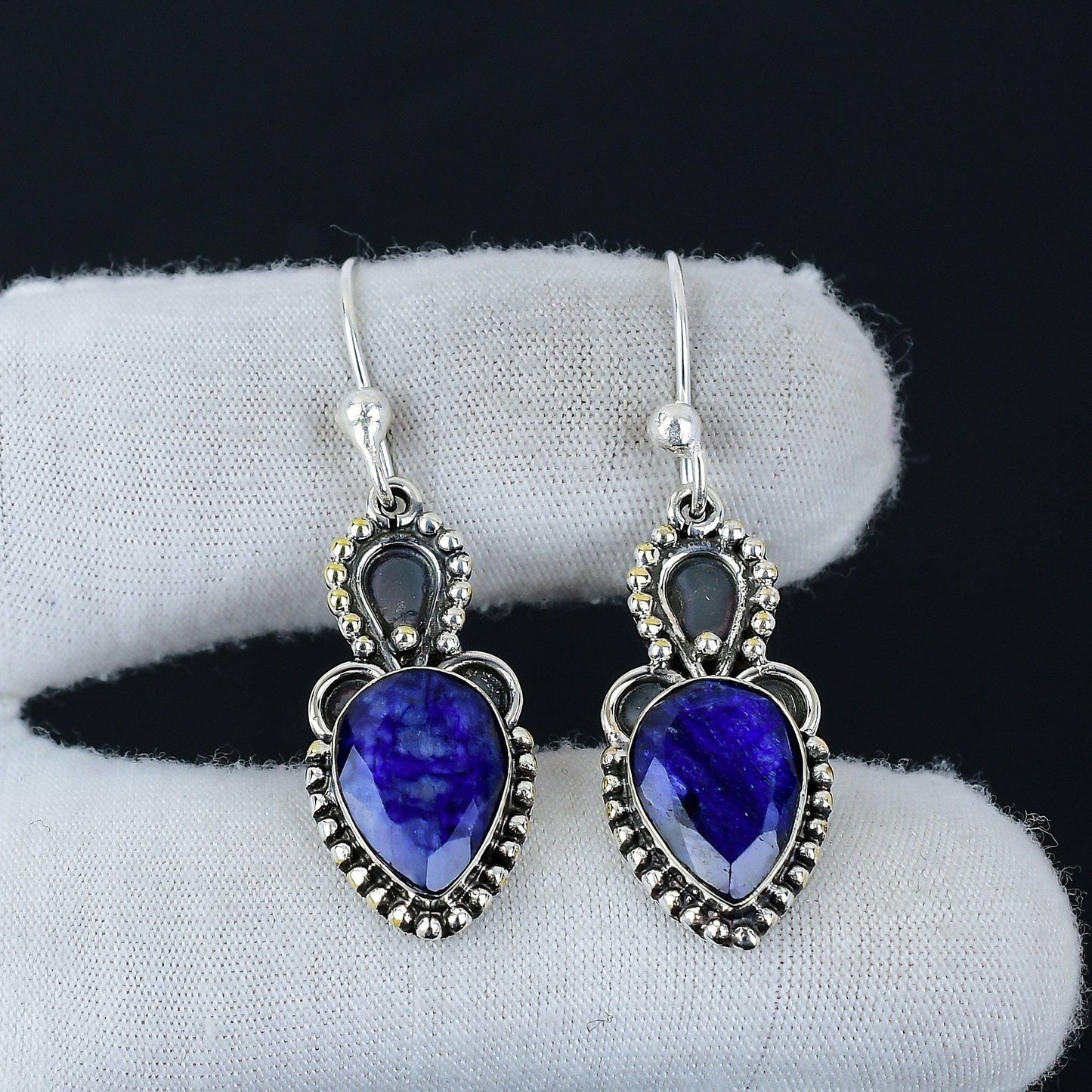 Blue Sapphire Gemstone Drop Earrings