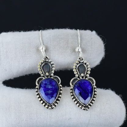 Blue Sapphire Gemstone Drop Earrings