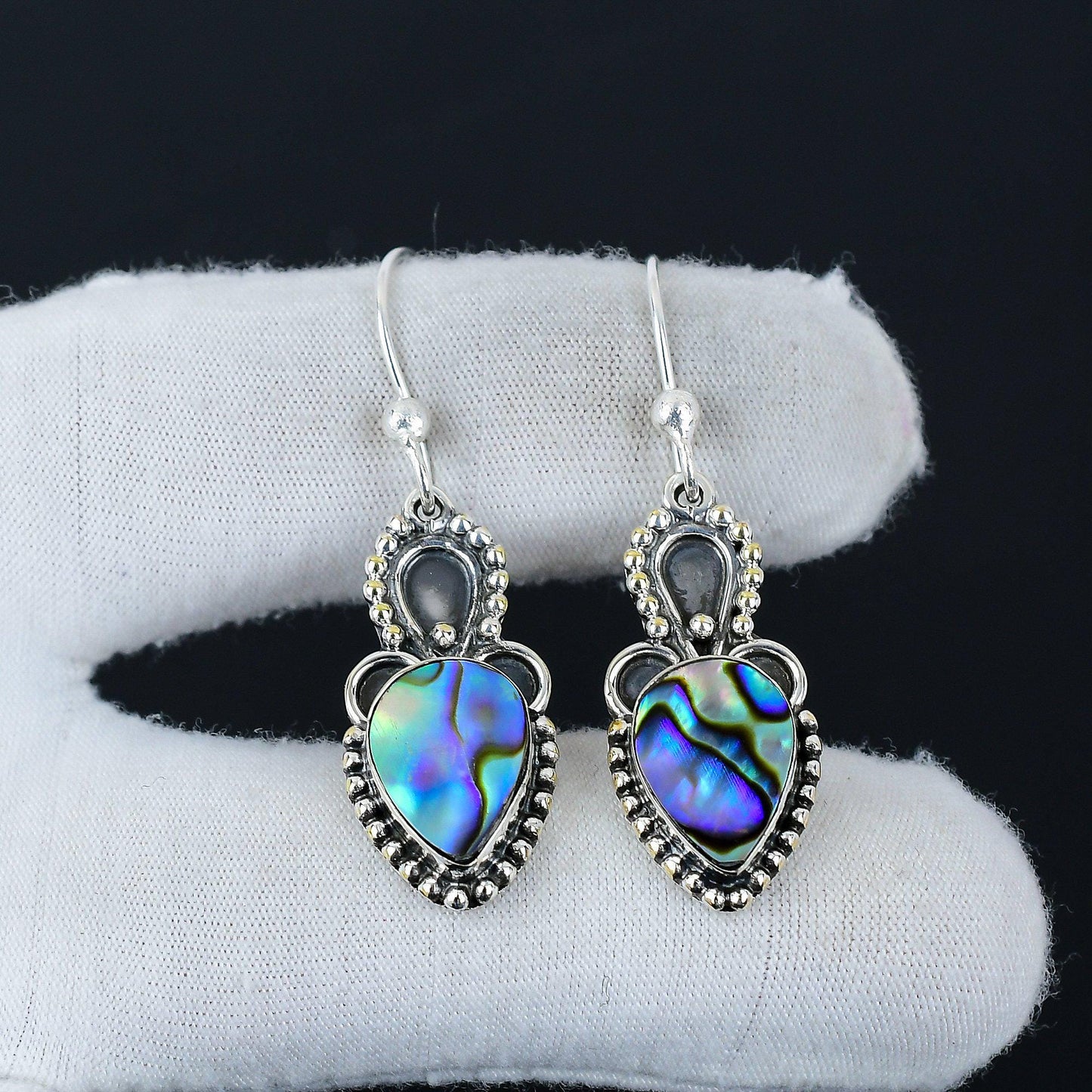 Multicolour Abalone Gemstone Sterling Silver Earrings