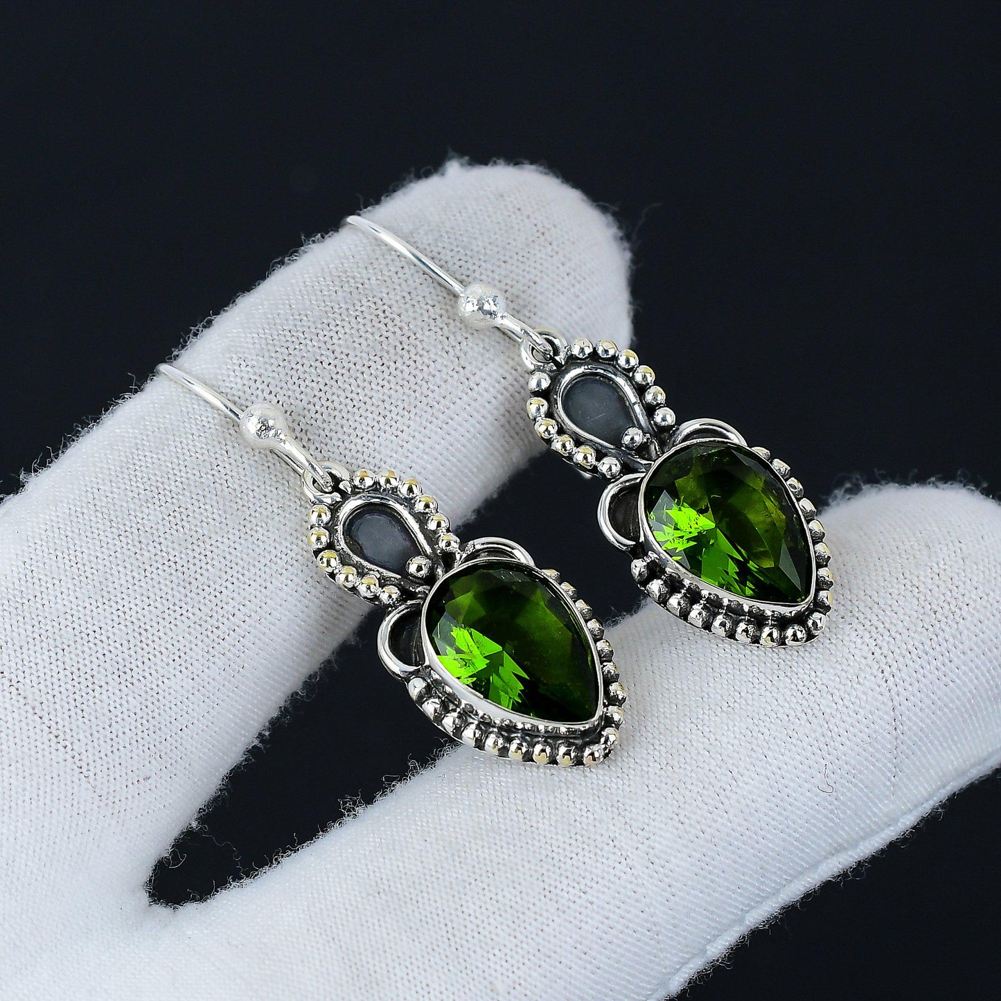 Green Peridot Gemstone Sterling Silver Earrings