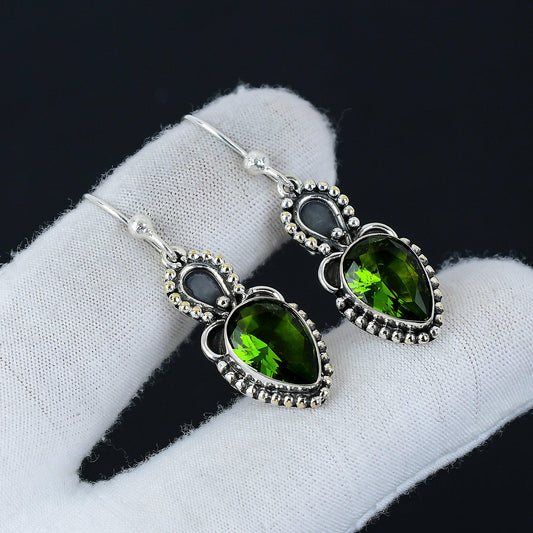 Green Peridot Gemstone Sterling Silver Earrings