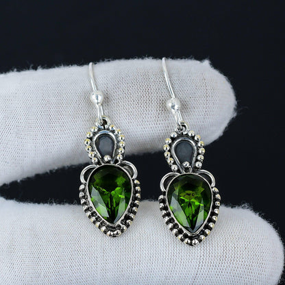 Green Peridot Gemstone Sterling Silver Earrings
