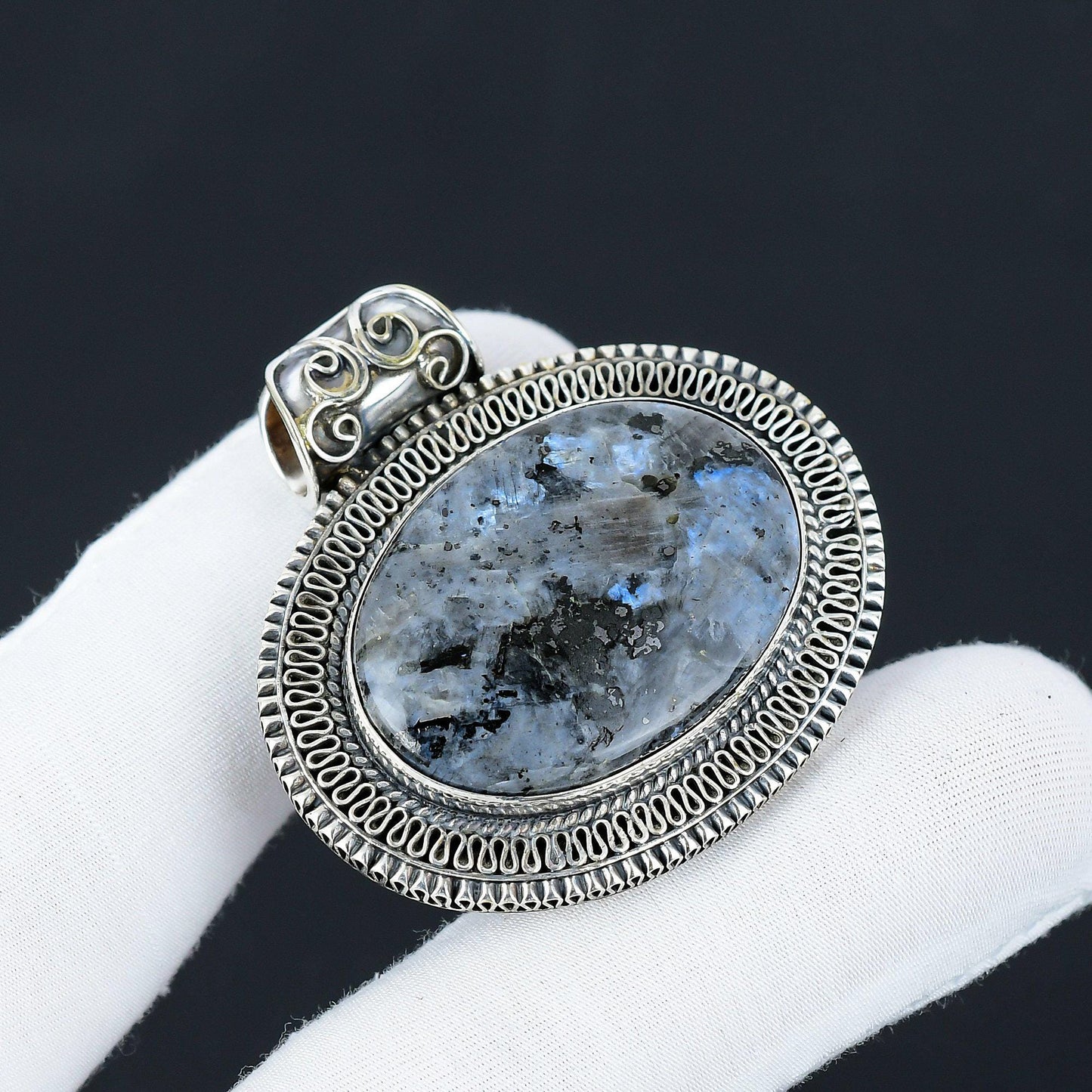 Sterling Silver Grey Larvikite Pendant