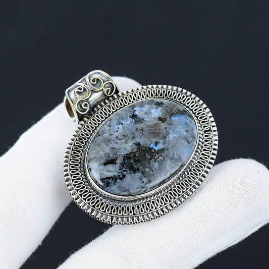 Sterling Silver Grey Larvikite Pendant