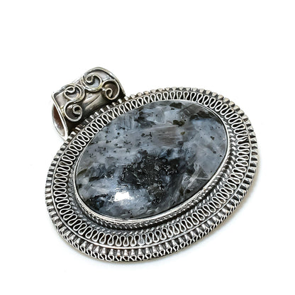 Sterling Silver Grey Larvikite Pendant