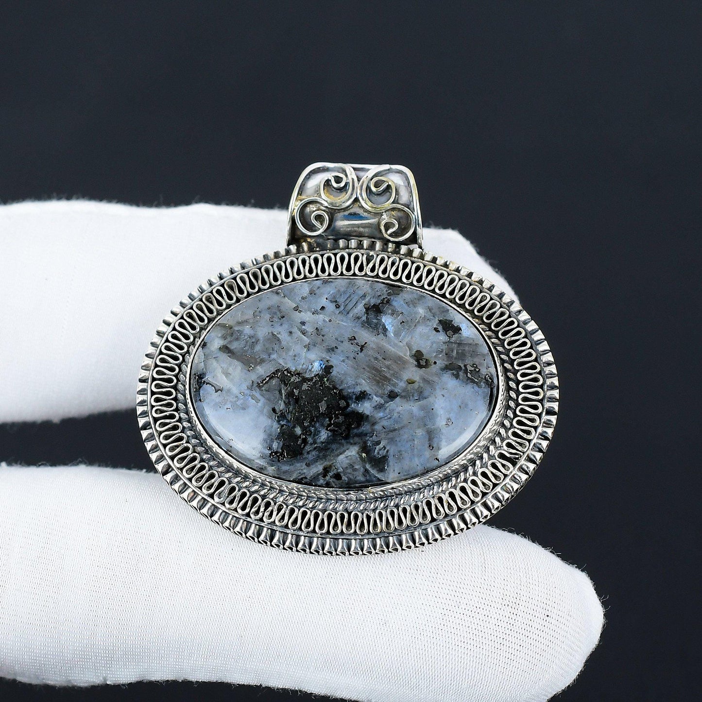 Sterling Silver Grey Larvikite Pendant