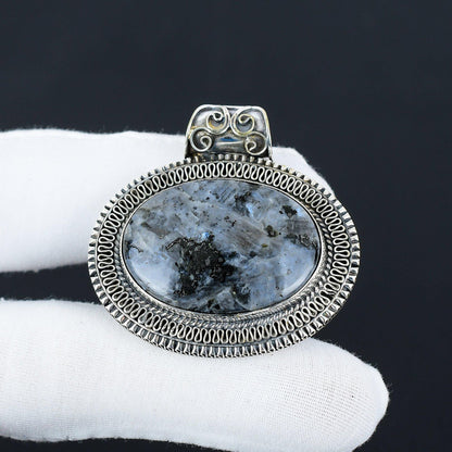 Sterling Silver Grey Larvikite Pendant