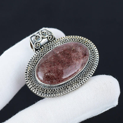 Pink Strawberry Quartz Gemstone Pendant