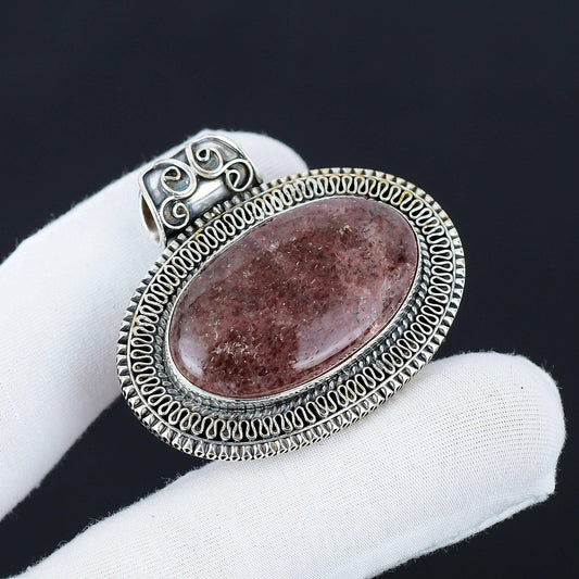 Pink Strawberry Quartz Gemstone Pendant