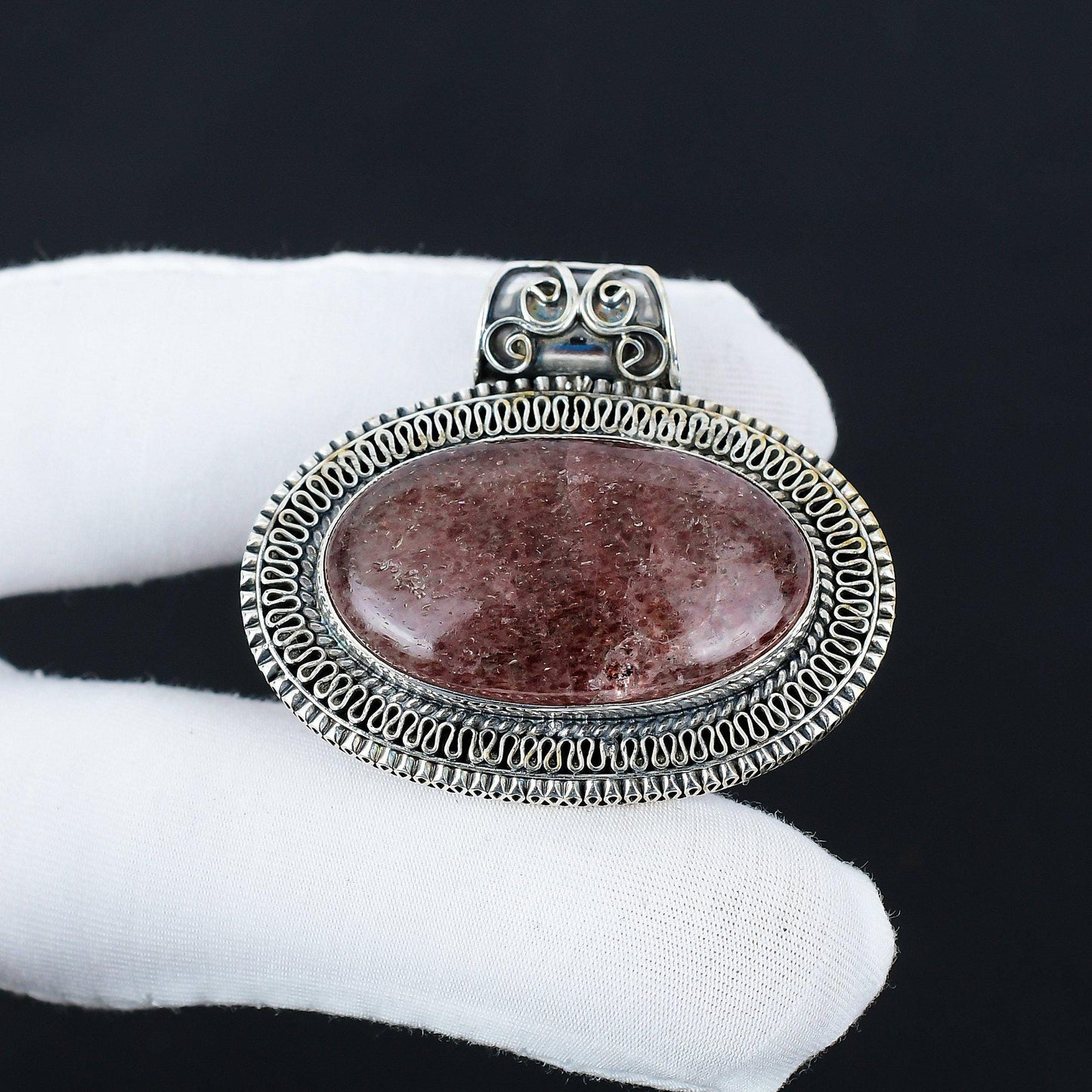 Pink Strawberry Quartz Gemstone Pendant