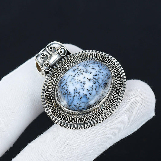 White Dendrite Opal Gemstone Pendant