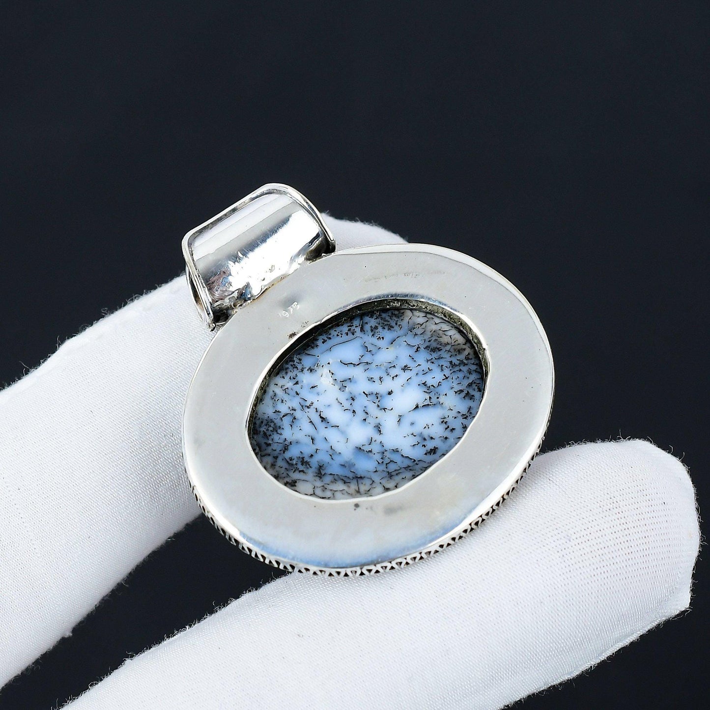 White Dendrite Opal Gemstone Pendant