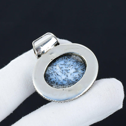 White Dendrite Opal Gemstone Pendant