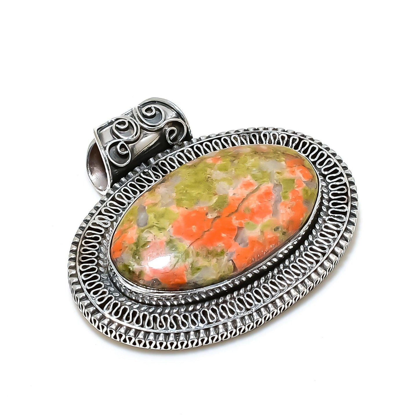 Green-Pink Unakite Gemstone Pendant