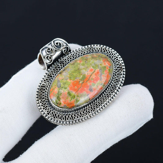 Green-Pink Unakite Gemstone Pendant