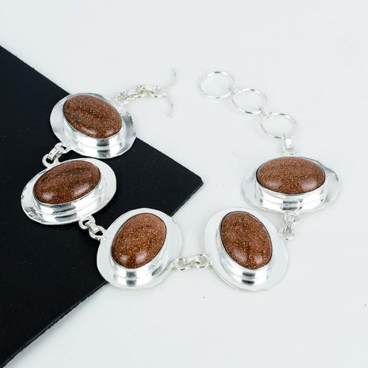 Orange Sunstone Sterling Silver Bracelet