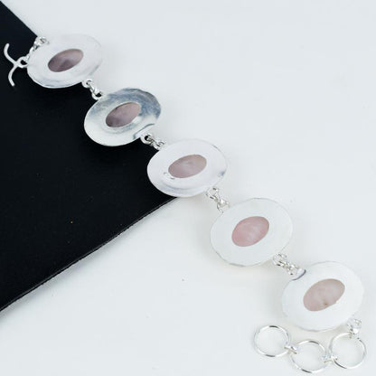 Pink Rose Quartz Sterling Silver Bracelet