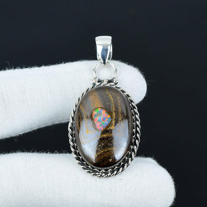 Blue Boulder Opal Gemstone Pendant