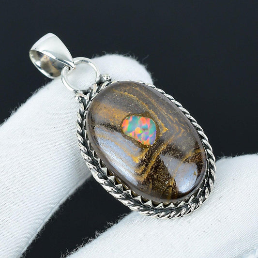 Blue Boulder Opal Gemstone Pendant