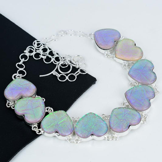 Purple Triplet Fire Opal Heart Necklace