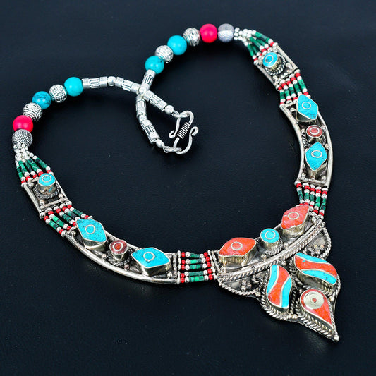 Turquoise Coral Lapis Gemstone Necklace