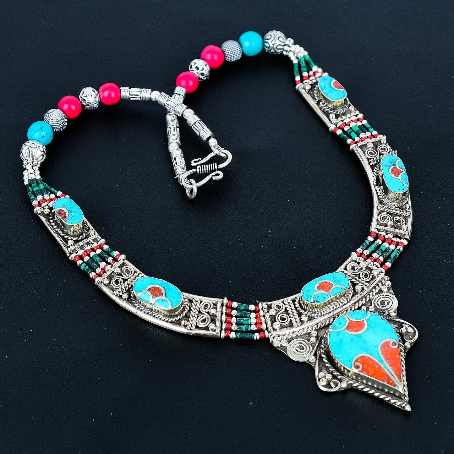 Turquoise and Coral Gemstone Necklace