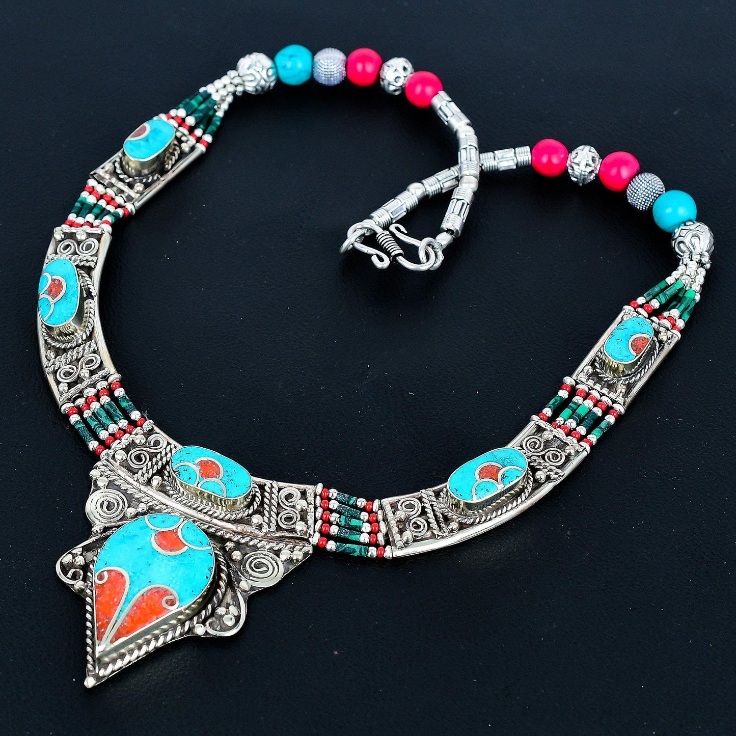 Turquoise and Coral Gemstone Necklace