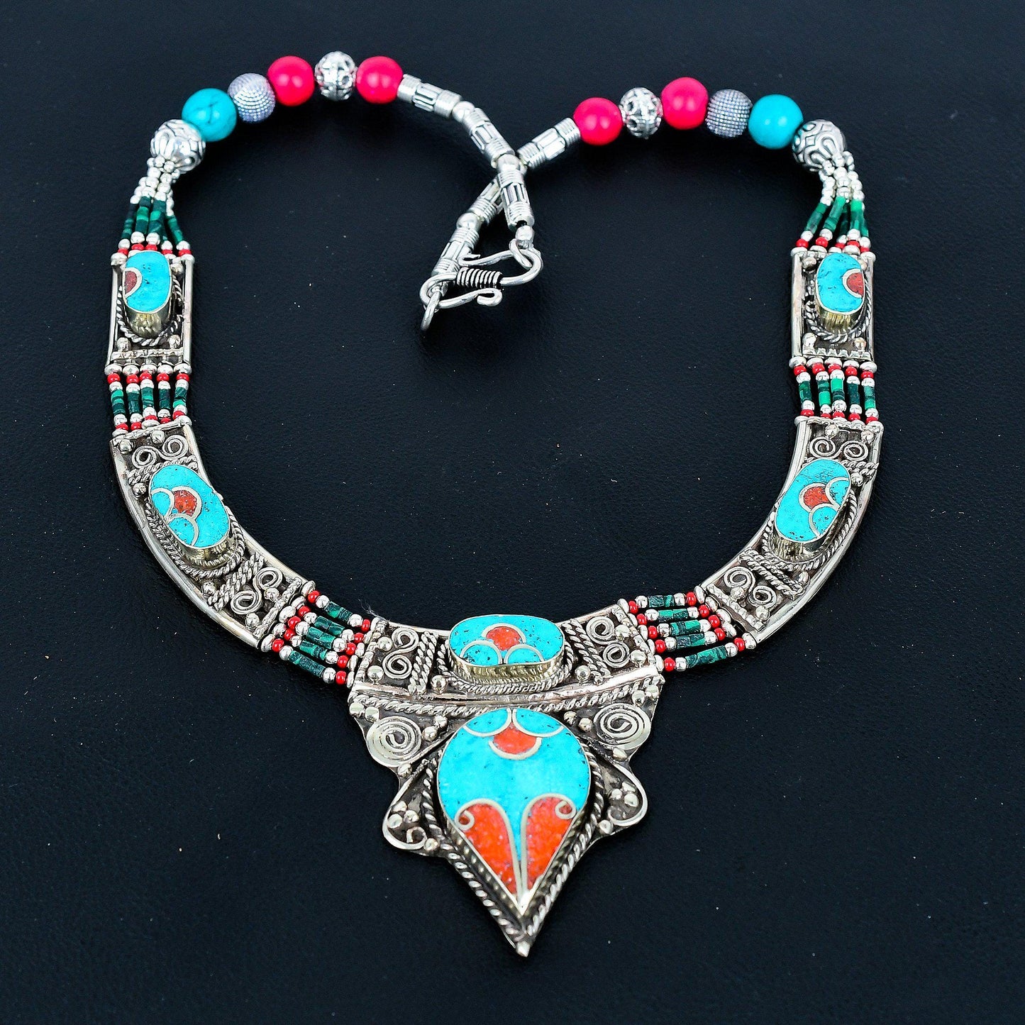 Turquoise and Coral Gemstone Necklace