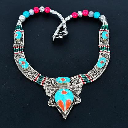 Turquoise and Coral Gemstone Necklace