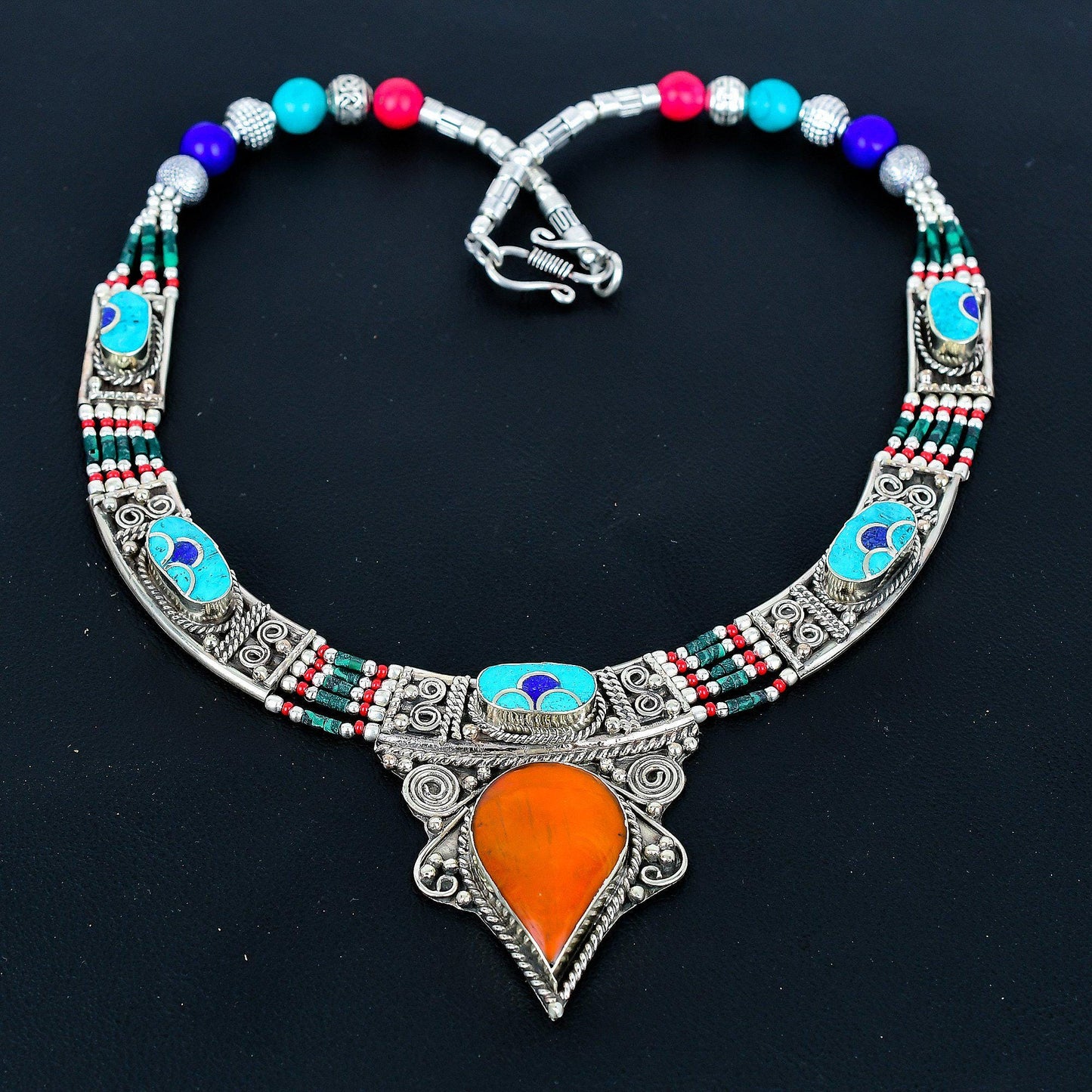 Turquoise Coral Lapis Lazuli Gemstone Necklace