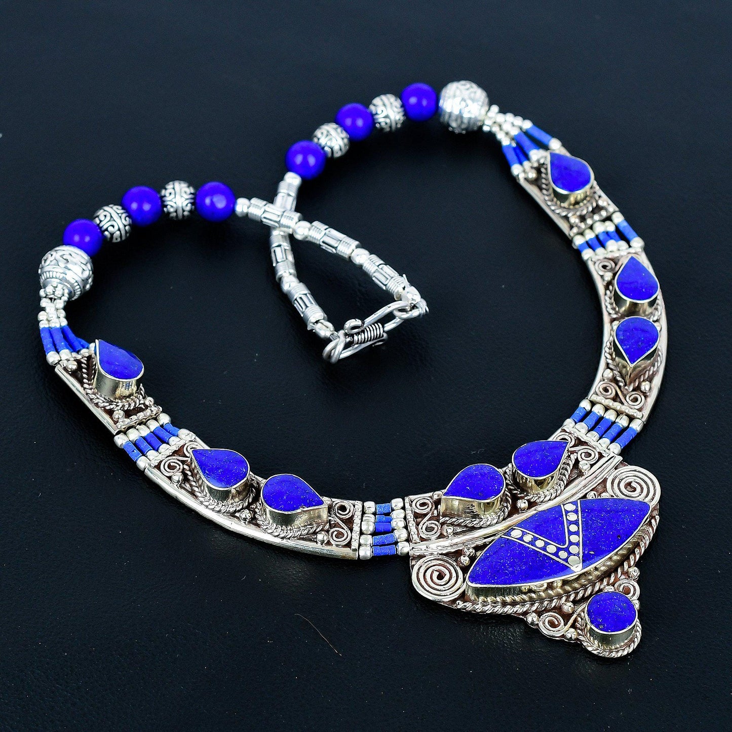 Blue Lapis Lazuli Gemstone Sterling Silver Necklace