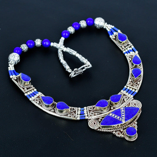 Blue Lapis Lazuli Gemstone Sterling Silver Necklace