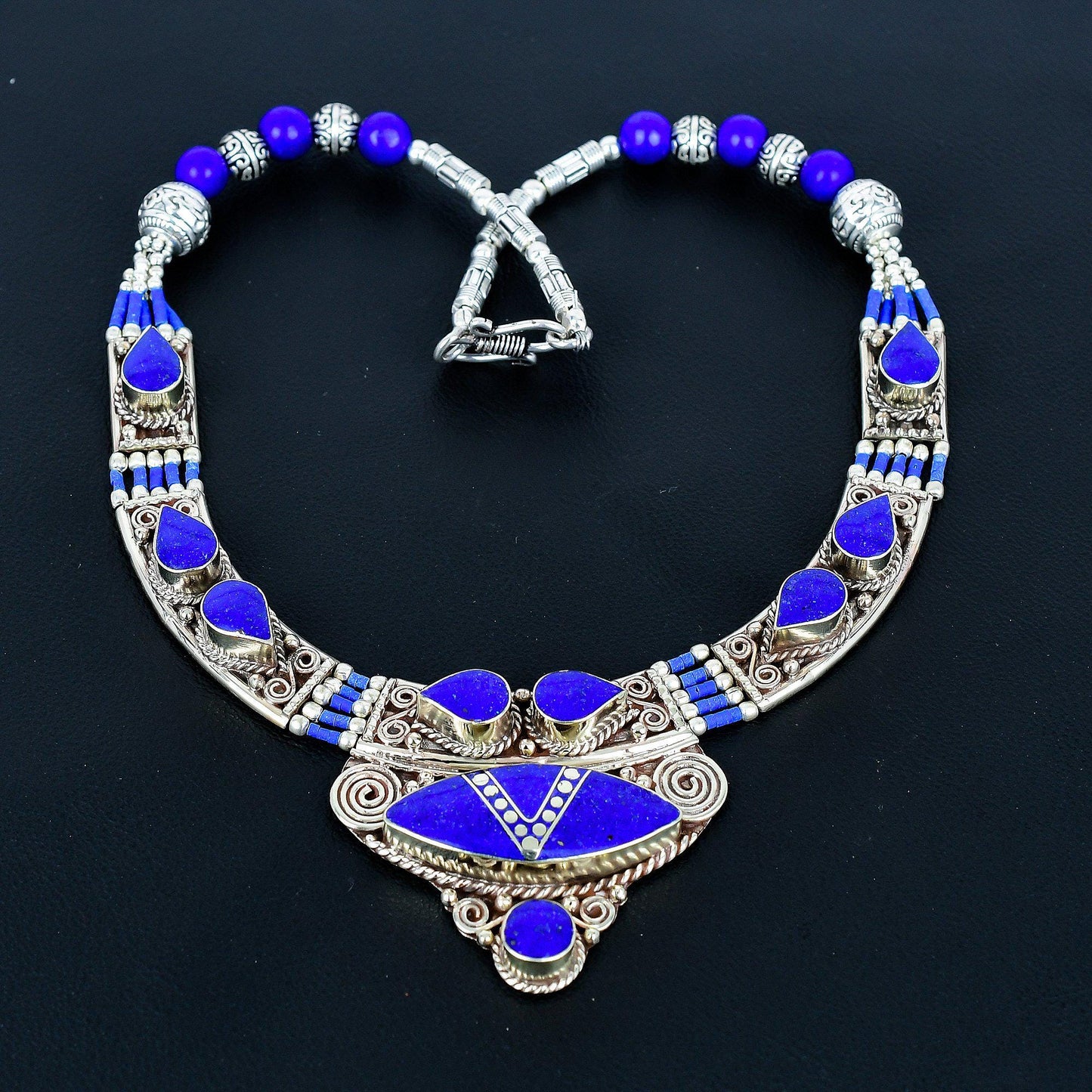 Blue Lapis Lazuli Gemstone Sterling Silver Necklace