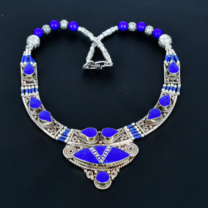 Blue Lapis Lazuli Gemstone Sterling Silver Necklace