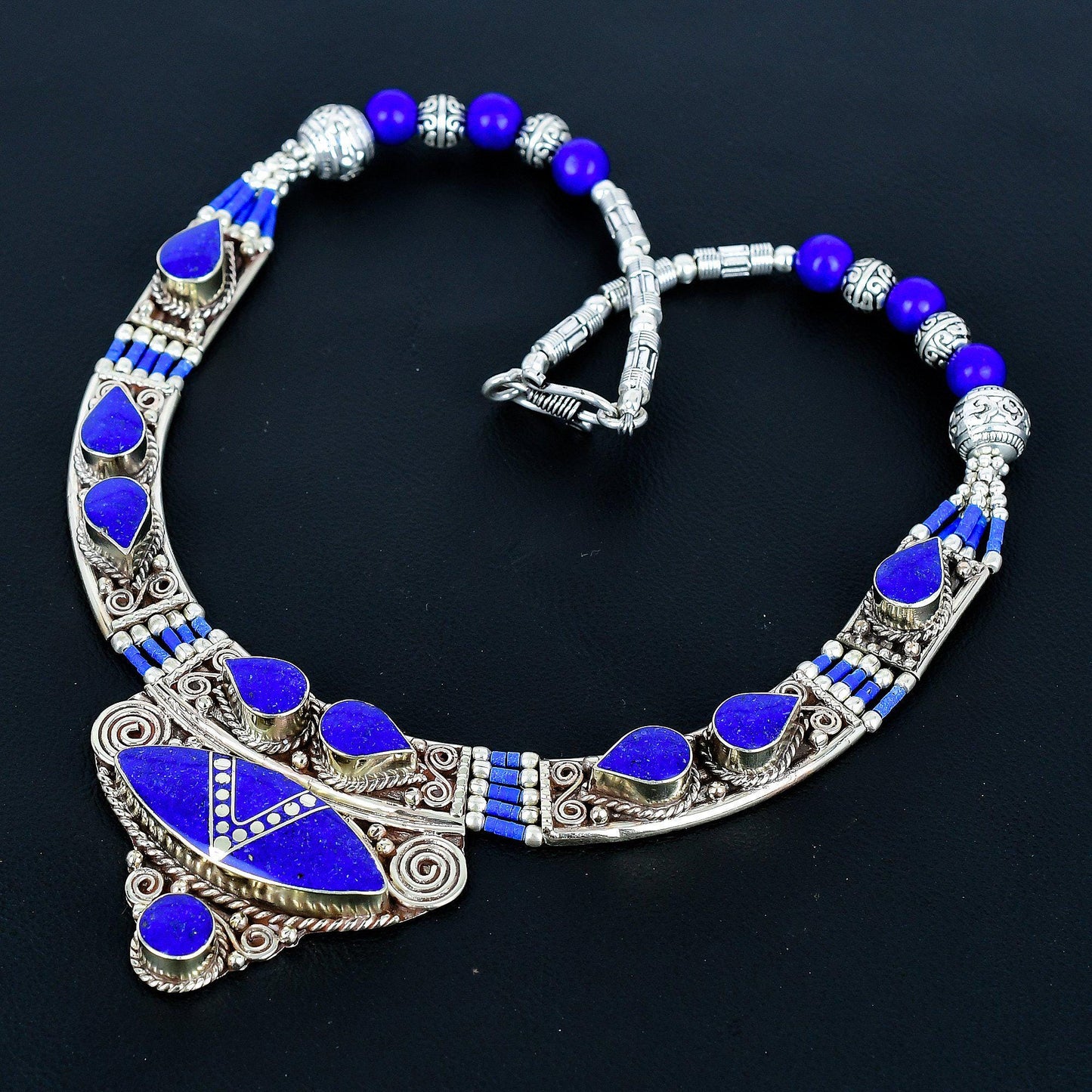 Blue Lapis Lazuli Gemstone Sterling Silver Necklace