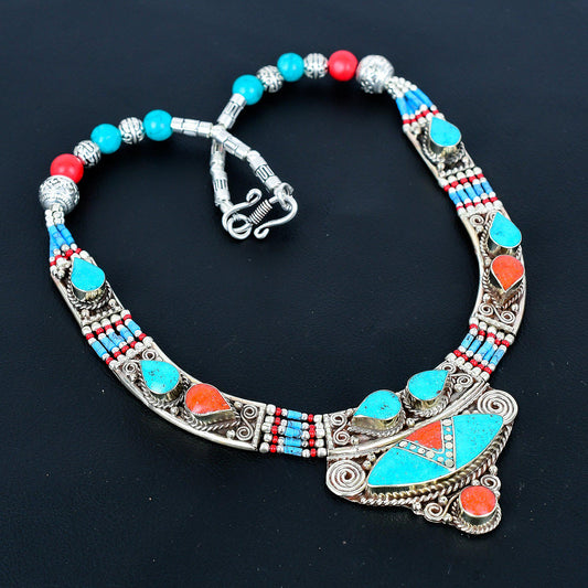 Turquoise Coral Gemstone Necklace