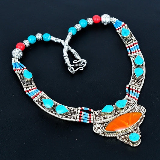 Red Coral Tibetan Silver Necklace