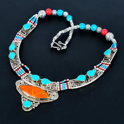 Red Coral Tibetan Silver Necklace