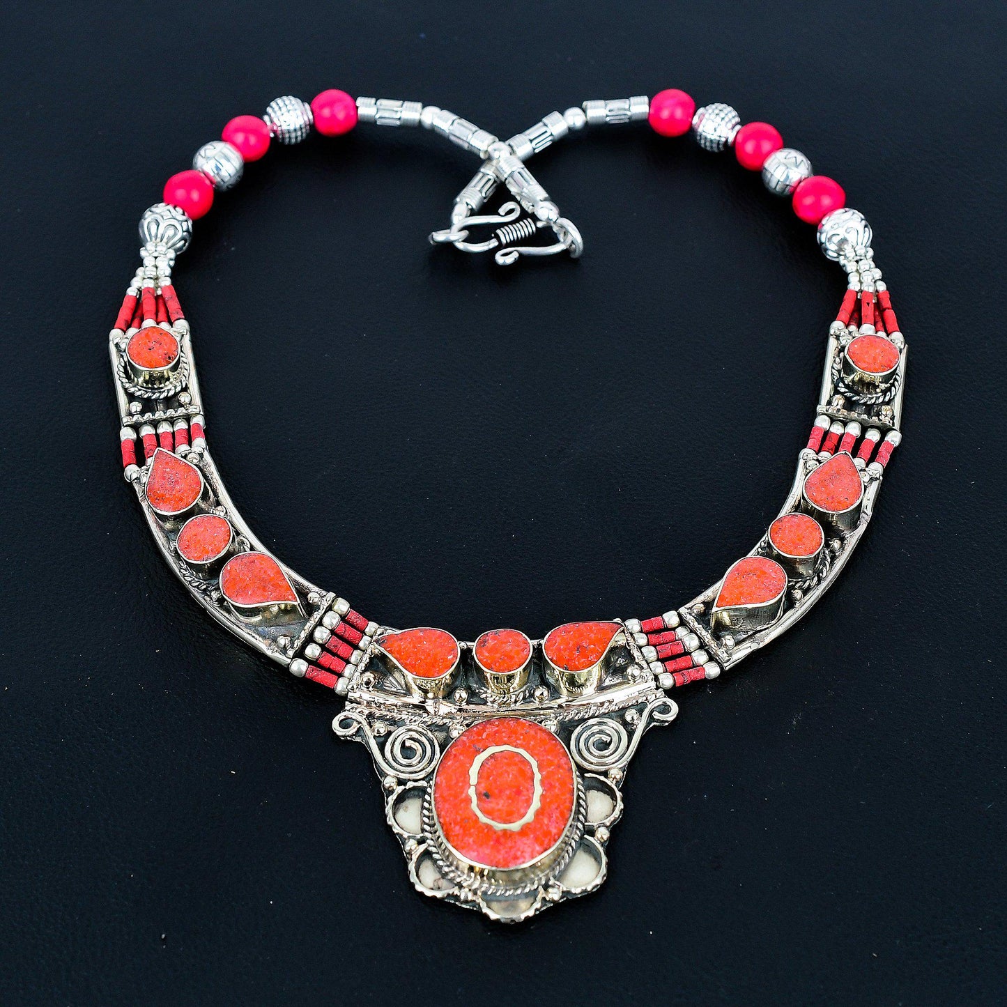 Red Coral Gemstone Sterling Silver Necklace