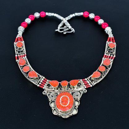 Red Coral Gemstone Sterling Silver Necklace