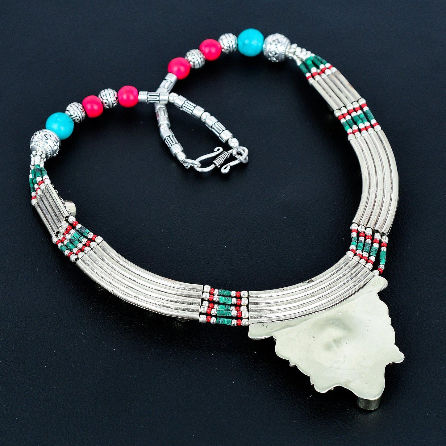Turquoise & Red Coral Gemstone Necklace