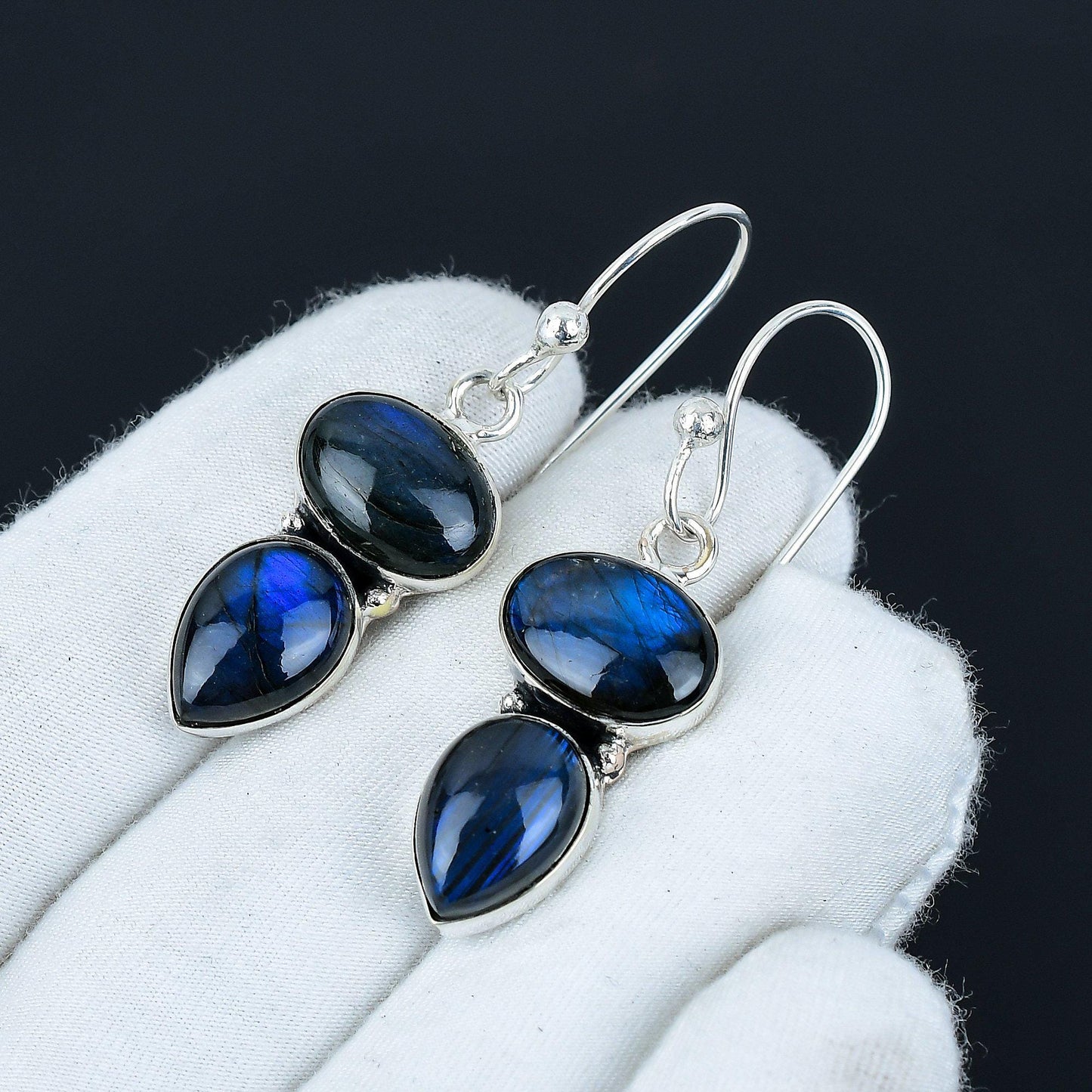 Blue Labradorite Gemstone Silver Earrings