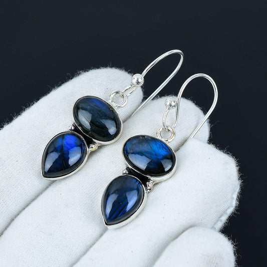 Blue Labradorite Gemstone Silver Earrings
