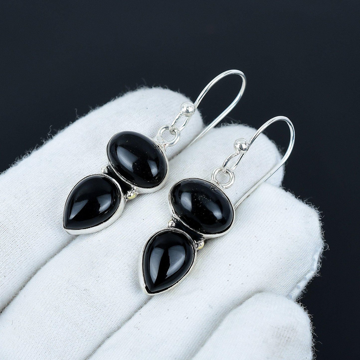 Black Onyx Gemstone Sterling Silver Earrings