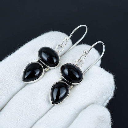 Black Onyx Gemstone Sterling Silver Earrings