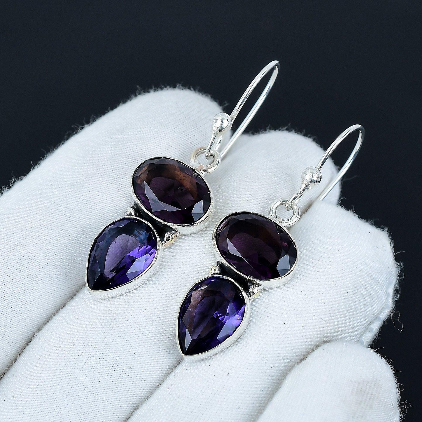 Purple Amethyst Gemstone 925 Silver Earrings