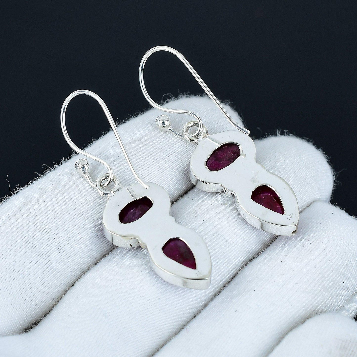 Deep Red Ruby Gemstone Sterling Silver Earrings