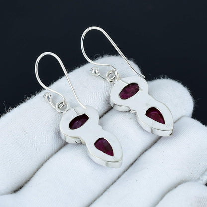 Deep Red Ruby Gemstone Sterling Silver Earrings