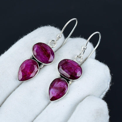 Deep Red Ruby Gemstone Sterling Silver Earrings